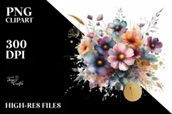 Abstract Gold Foil Cosmos Bouquet PNG Product Image 3