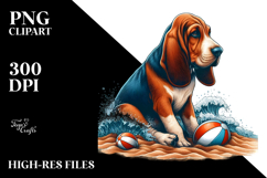 Bloodhound Sitting in Sand with Surf and Ball | Sublimation Product Image 2
