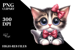 Goofy Baby Cat with Bow and Tie PNG Product Image 2