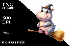 Watercolor Hippo Witch Broom Halloween Ghost Product Image 3