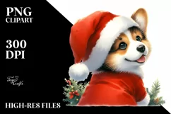 Cute Pembroke Welsh Corgi with Santa Hat PNG Product Image 1