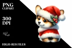 Pembroke Welsh Corgi with Santa Hat Watercolor Christmas PNG Product Image 1