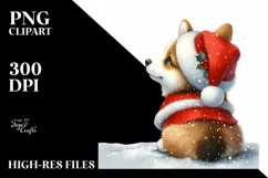 Pembroke Welsh Corgi with Santa Hat Watercolor Christmas PNG Product Image 1