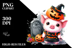 Vibrant Watercolor Cute Baby Pig Dressed for Halloween | Product Image 2