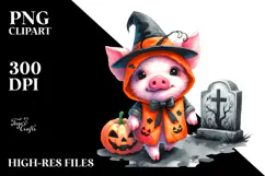 Vibrant Watercolor Cute Baby Pig Dressed for Halloween | Product Image 2