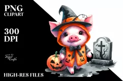 Vibrant Watercolor Cute Baby Pig Dressed for Halloween | Product Image 1