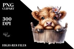 Cute Baby Highland Cow Watercolor PNG Product Image 3