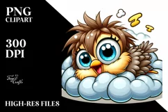 Cute Cartoon Baby Sparrow Napping on Cloud PNG Product Image 1