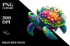 Vibrant Turtle with Flowers PNG Product Image 1
