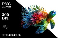 Vibrant Turtle with Flowers PNG Product Image 1