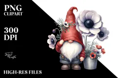 Cute Gnome with Anemone Ornament, Delicate PNG Product Image 2