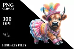 Colorful Samba Dancer Highland Cow PNG Product Image 1