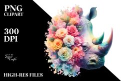 Pastel Watercolor Vibrant Rhino Flowers Clipart Product Image 1