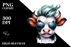 Funny Baby Cow with Cool Hair, PNG Product Image 2