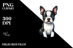 Watercolor Boston Terrier in Sand | Clipart Product Image 2