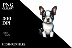 Watercolor Boston Terrier in Sand | Clipart Product Image 3