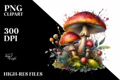 Mystical Mushroom Watercolor Splash PNG Product Image 1