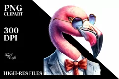 Vibrant Flamingo Portrait with Suit and es | Sublimation Product Image 1