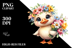 Watercolor Baby Duck Standing Up Human Like Large Flower Product Image 2