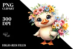 Watercolor Baby Duck Standing Up Human Like Large Flower Product Image 2