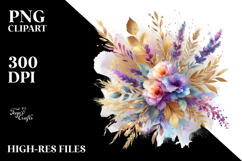 Vibrant Watercolor Abstract Bouquet | Sublimation | Clipart Product Image 2