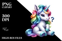 Baby Unicorn with Clue, PNG Product Image 1