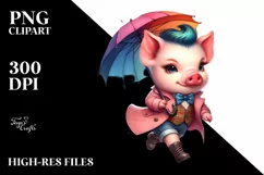 Cute Baby Pig with Umbrella PNG Product Image 3