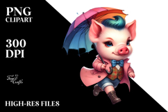 Cute Baby Pig with Umbrella PNG Product Image 2