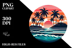 Retro Tropical Island Sunset PNG Product Image 2