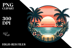 Vintage Beach Sunset Clipart Product Image 2