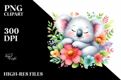 Colorful Watercolor Cute Baby Koala | Summer Sticker Clipart Product Image 1