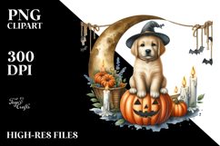 Spooky Puppy on Half Moon with Candles PNG Product Image 2