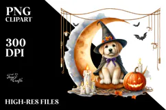 Puppy Dressed for Halloween on Moon PNG Product Image 2