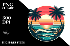Retro Tropical Beach Sunset, PNG Product Image 2