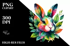 Vibrant Bunny with Plant Leaves PNG Product Image 1