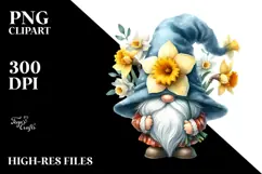 Gnome with Large Daffodil on Shoulder, Vibrant PNG Product Image 2