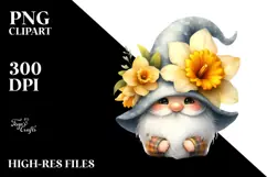 Gnome with Large Daffodil on Shoulder, Vibrant PNG Product Image 2