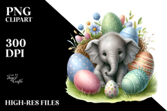 Digital Watercolor Baby Elephant PNG Product Image 2