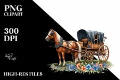 Vintage Horse Wagon with Fireworks Clipart Product Image 1