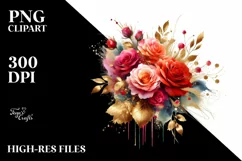 Vibrant Bouquet Gold Foil Clipart Product Image 1