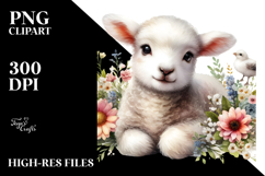 Digital Watercolor Baby Lamb PNG Product Image 2