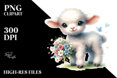 Digital Watercolor Baby Lamb PNG Product Image 2