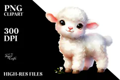 Digital Watercolor Baby Lamb PNG Product Image 2