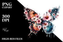 Grungy Butterfly with Flowers PNG Product Image 2