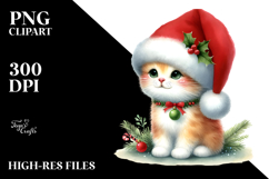 Cute Sitting Cat in Santa Hat PNG Product Image 2