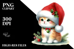 Cute Sitting Cat in Santa Hat PNG Product Image 2