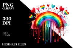 Colorful Digital Rainbow with Hearts Watercolor PNG Product Image 2