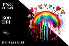 Colorful Digital Rainbow with Hearts Watercolor PNG Product Image 2