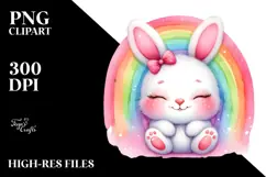 Colorful Sleeping Baby Bunny on Rainbow PNG Product Image 2
