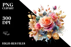 Colorful Bouquet with Gold Foil | Clipart Product Image 2